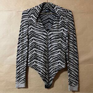 Wolford | Animal Print V-Neck Bodysuit Zebra Print Seamless Long Sleeve Size M